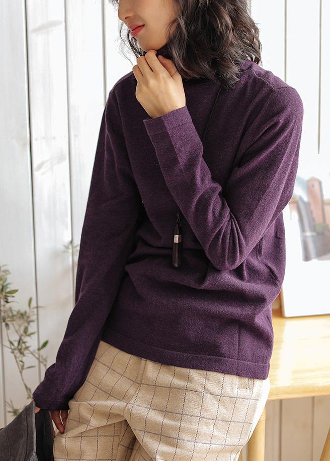 Women purple clothes For Women high neck trendy plus size knit sweat tops - SooLinen
