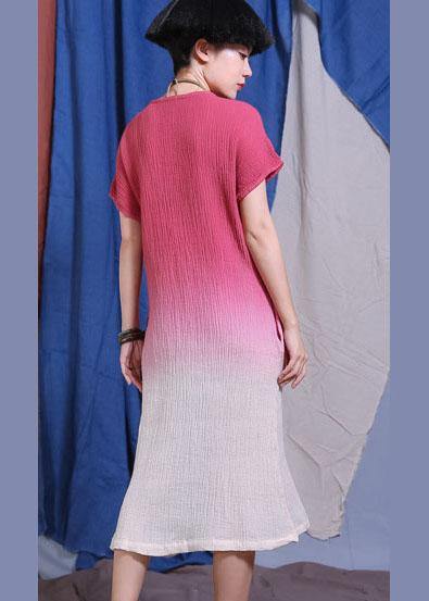 Women red embroidery linen quilting clothes Gradient color Traveling Dresses - SooLinen