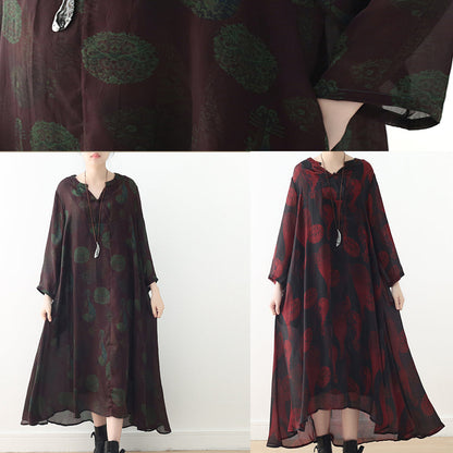 Frauen rot drucken Chiffon Kleider Plus Größe Online-Shopping V-Ausschnitt Kleider Sommerkleid