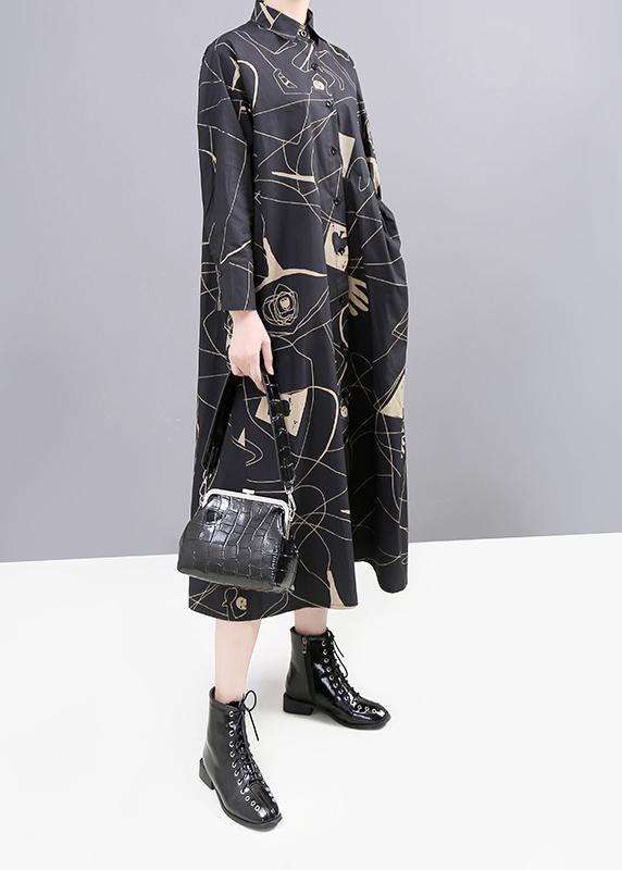 Women red prints cotton Robes patchwork fall shirt Dress - SooLinen