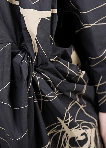 Women red prints cotton Robes patchwork fall shirt Dress - SooLinen