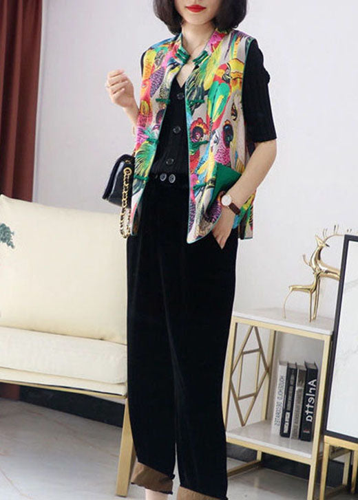 Damen Retro Print Taschen Knopf Herbst Ärmellose Weste