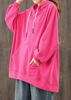 Women rose crane tops hooded drawstring short shirts - SooLinen