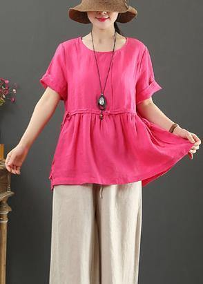 Women rose linen linen tops o neck Plus Size Clothing summer shirts - SooLinen