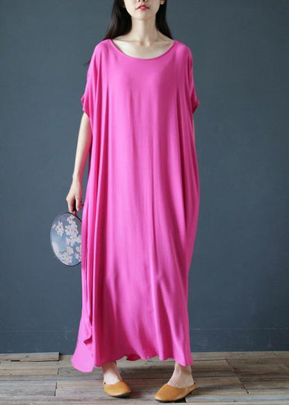 Women rose outfit o neck exra large hem  robes summer Dress - SooLinen