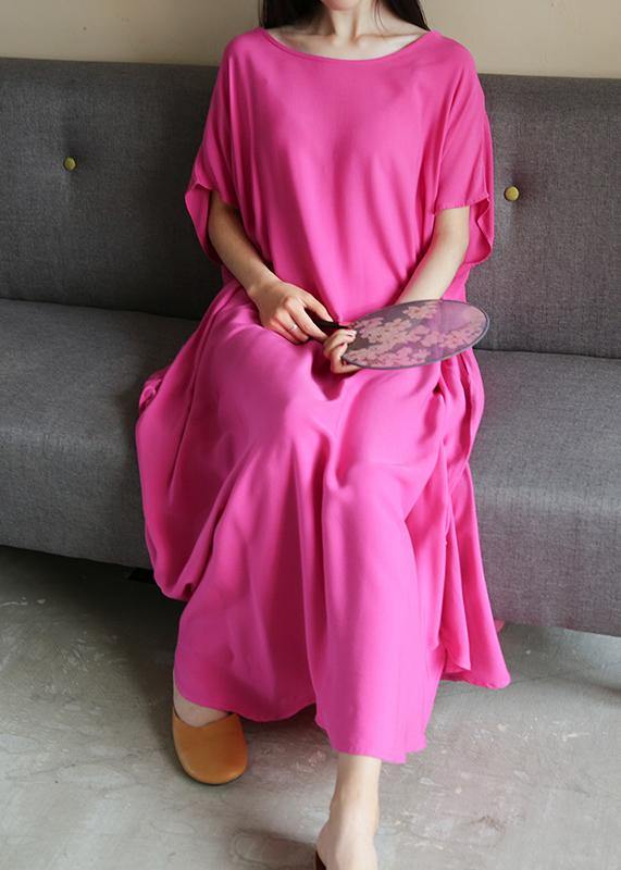 Women rose outfit o neck exra large hem  robes summer Dress - SooLinen