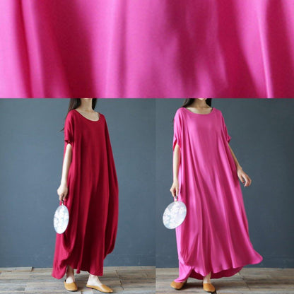 Women rose outfit o neck exra large hem  robes summer Dress - SooLinen
