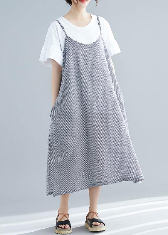 Women sleeveless cotton clothes For Women Tunic Tops plaid A Line Dresses summer - SooLinen