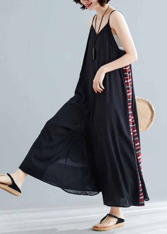 Women sleeveless cotton dresses Shape black patchwork cotton robes Dresses summer - SooLinen