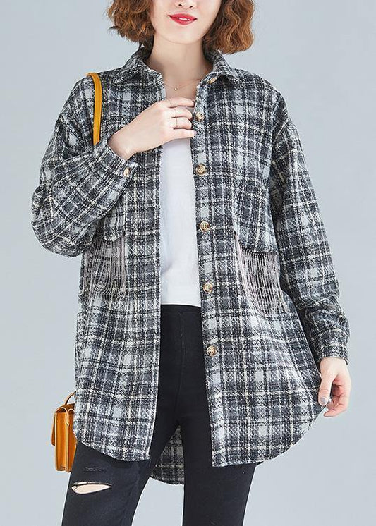 Women spring clothes For black plaid blouse - SooLinen