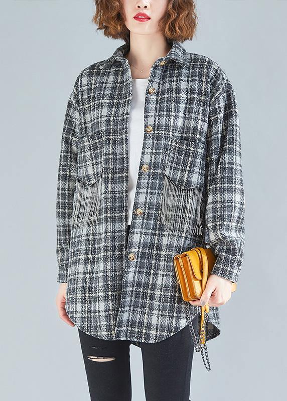 Women spring clothes For black plaid blouse - SooLinen
