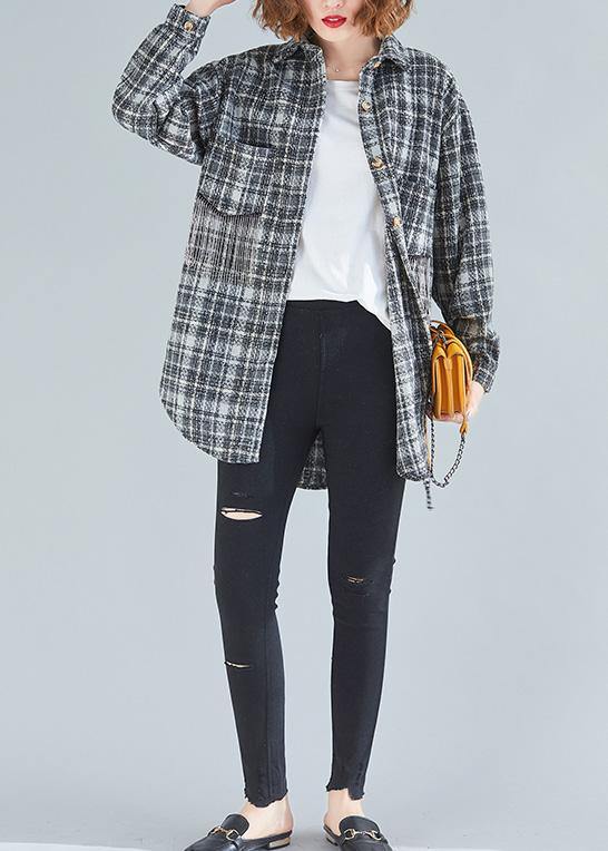 Women spring clothes For black plaid blouse - SooLinen