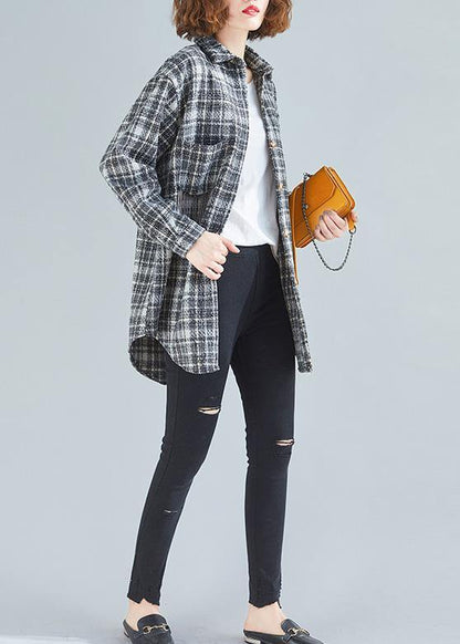 Women spring clothes For black plaid blouse - SooLinen