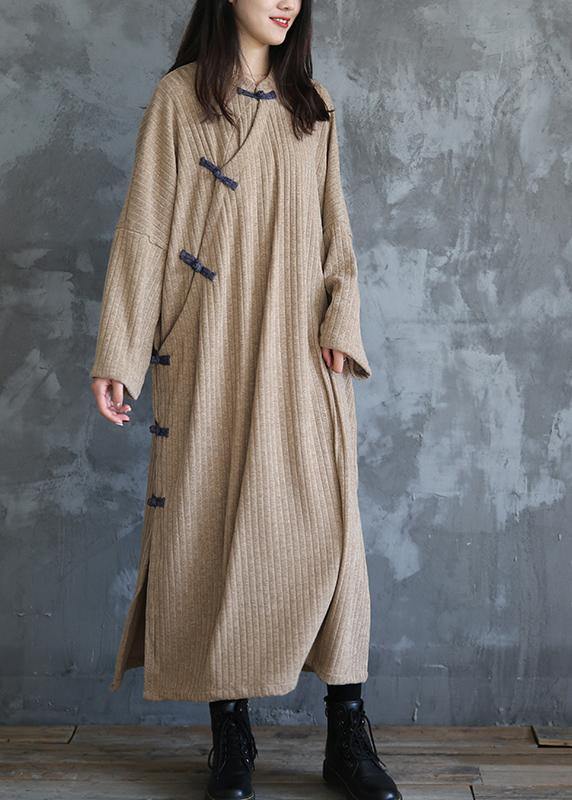 Women stand collar Sweater fall dress outfit Vintage beige baggy sweater dress - SooLinen