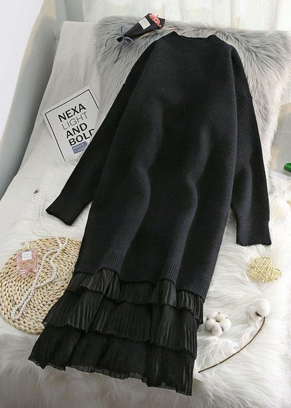 Women striped Sweater weather fashion patchwork Fuzzy knit dress - SooLinen