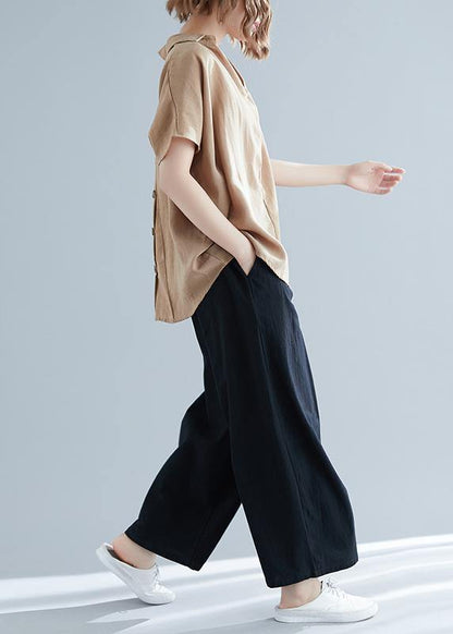 Women v neck Button Down linen shirts women Plus Size Gifts khaki tunic blouses Summer - SooLinen