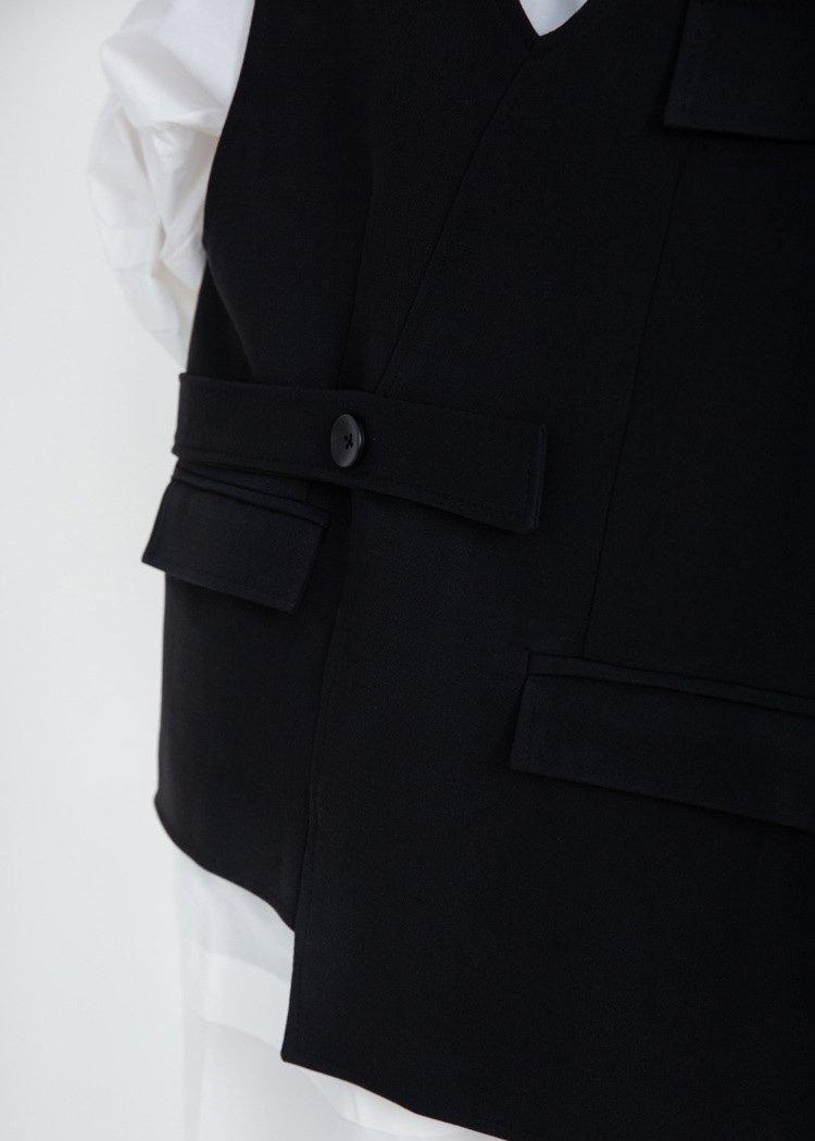 Women V Neck Fine Sleeveless Outwear Black Silhouette Women Coats - SooLinen