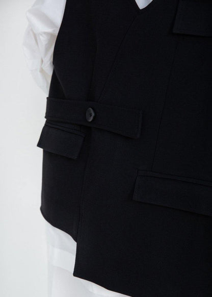 Women V Neck Fine Sleeveless Outwear Black Silhouette Women Coats - SooLinen