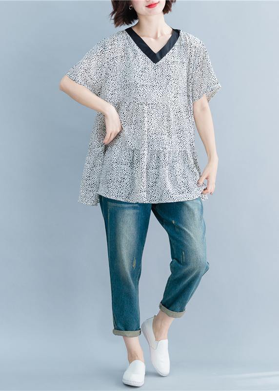 Women v neck clothes For Women Wardrobes white dotted top summer - SooLinen