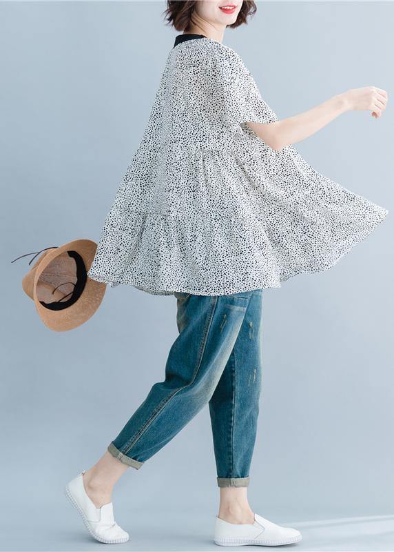 Women v neck clothes For Women Wardrobes white dotted top summer - SooLinen