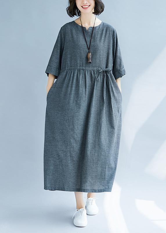 Women v neck cotton quilting clothes Runway gray Dress sundress - SooLinen