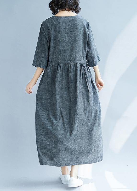 Women v neck cotton quilting clothes Runway gray Dress sundress - SooLinen