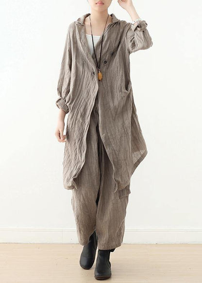 Women v neck Cinched Plus Size trench coat khaki baggy outwear fall - SooLinen