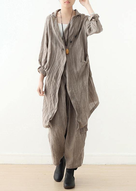 Women v neck Cinched Plus Size trench coat khaki baggy outwear fall - SooLinen