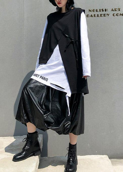 Women white cotton clothes For Women hem Hole daily o neck blouses - SooLinen