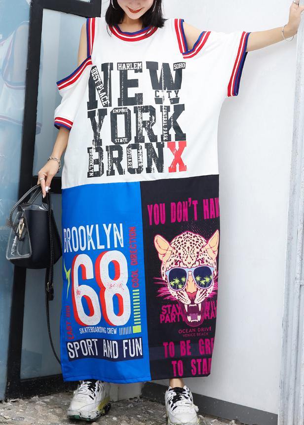 Women white cotton clothes patchwork color Art summer Dress - SooLinen