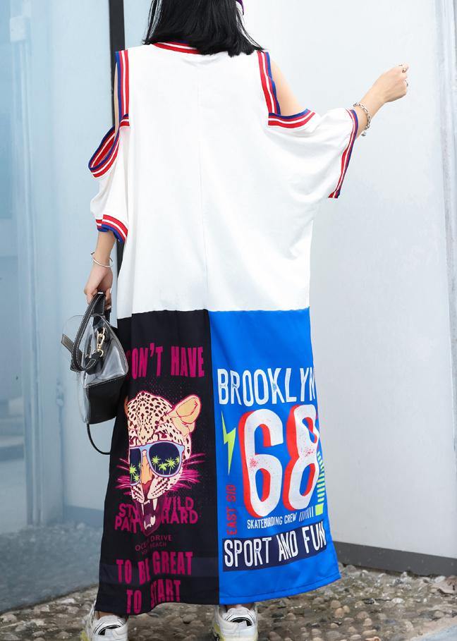 Women white cotton clothes patchwork color Art summer Dress - SooLinen