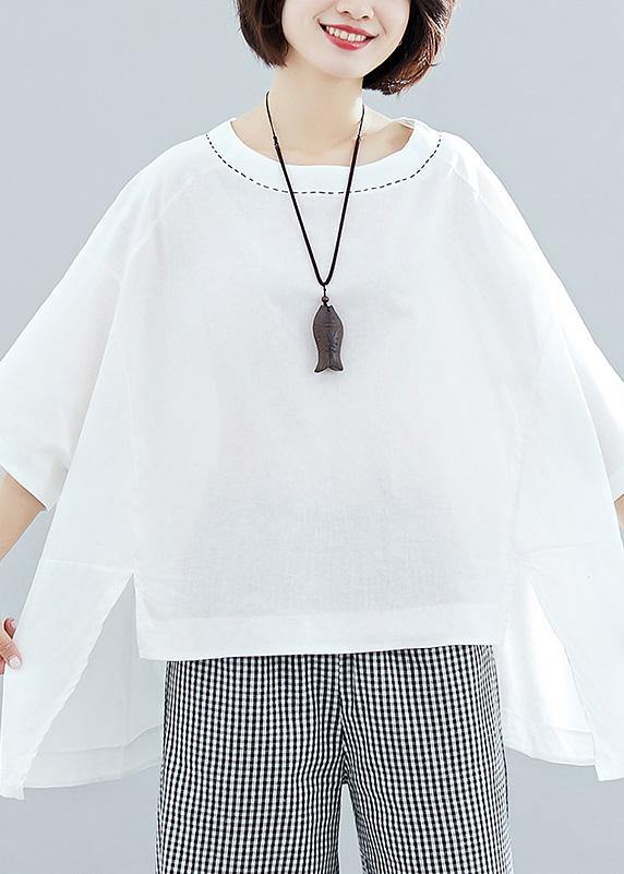 Women white cotton crane tops low high design oversized summer shirt - SooLinen