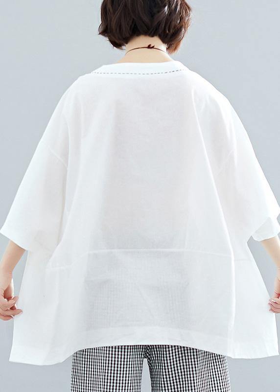 Women white cotton crane tops low high design oversized summer shirt - SooLinen