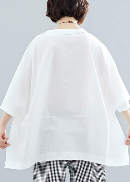 Women white cotton crane tops low high design oversized summer shirt - SooLinen