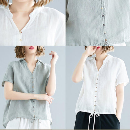 Women white cotton linen tunic top fine Outfits hooded daily Summer shirts - SooLinen