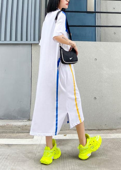 Women white cotton quilting clothes lapel patchwork A Line summer Dresses - SooLinen