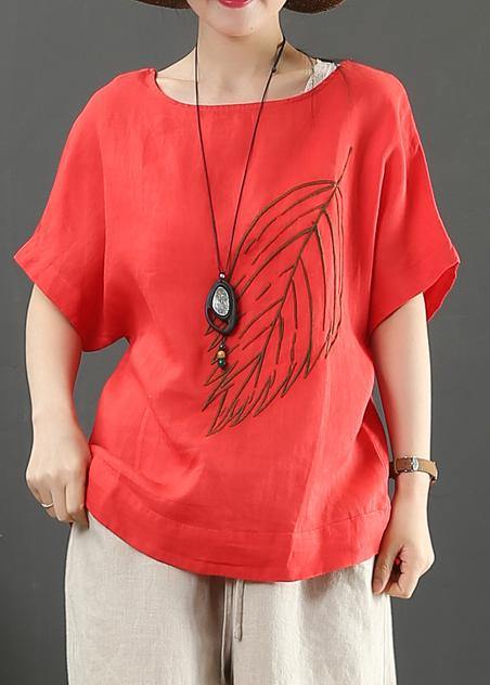 Women white linen tops o neck baggy summer blouse - SooLinen