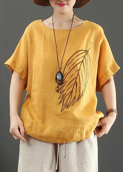 Women white linen tops o neck baggy summer blouse - SooLinen