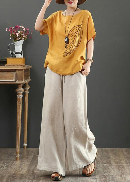 Women white linen tops o neck baggy summer blouse - SooLinen