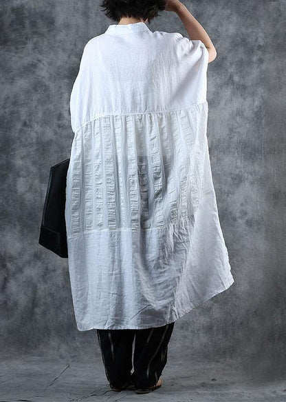 Women white fine crane coats Work Outfits low high design stand collar coats - SooLinen