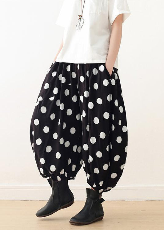 Damen Weite Hose Baumwolle Tunika Muster Fun Fashion Ideas schwarz gepunktet Kniehose Frühling