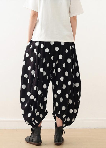 Damen Weite Hose Baumwolle Tunika Muster Fun Fashion Ideas schwarz gepunktet Kniehose Frühling