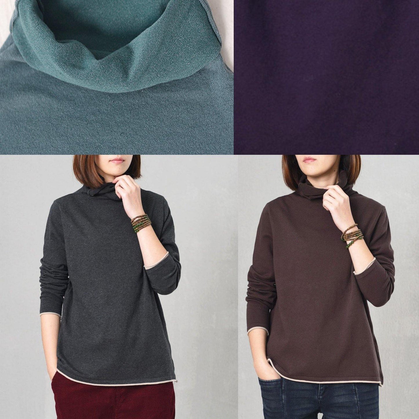 Women wild  knitted pullover Loose fitting black sweaters high neck - SooLinen