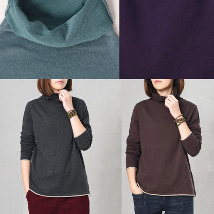 Women wild  knitted pullover Loose fitting black sweaters high neck - SooLinen