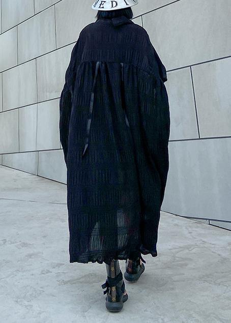 Women Cinched cotton summer clothes Women Wardrobes black long Dresses - SooLinen