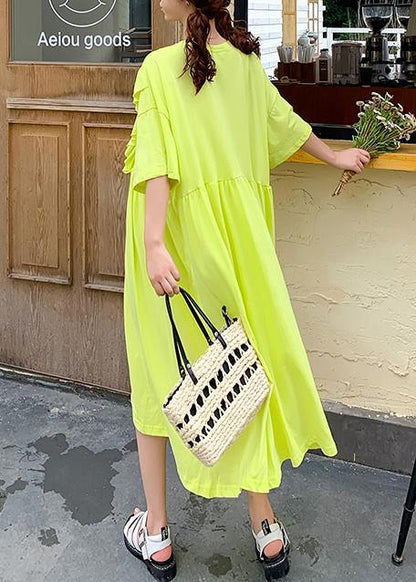 Women yellow Cartoon print tunics for women o neck Ruffles Traveling Dress - SooLinen