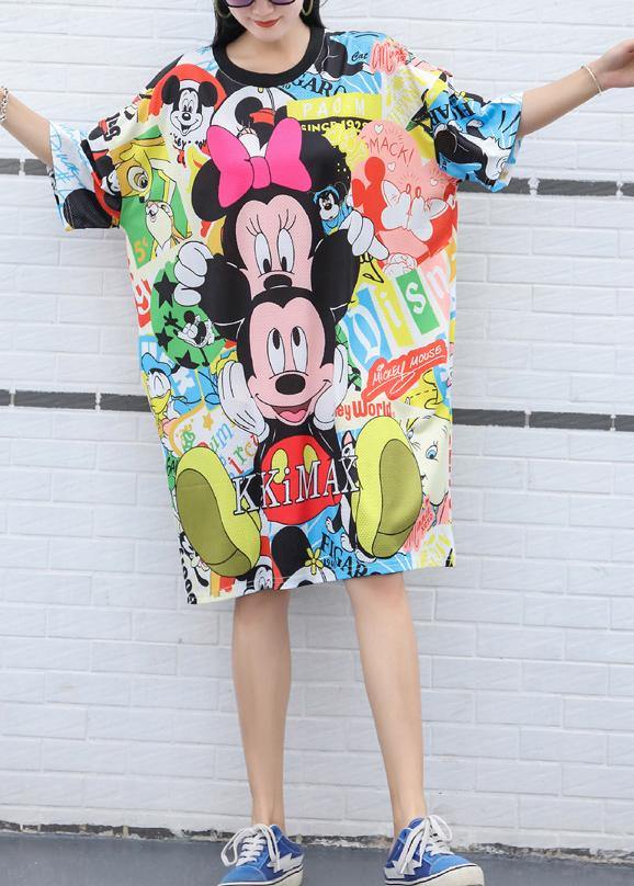 Women yellow Cotton Wardrobes Cartoon print Knee summer Dresses - SooLinen