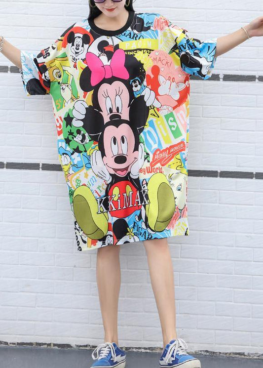 Women yellow Cotton Wardrobes Cartoon print Knee summer Dresses - SooLinen