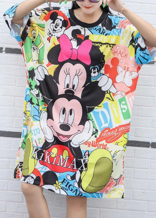 Women yellow Cotton Wardrobes Cartoon print Knee summer Dresses - SooLinen