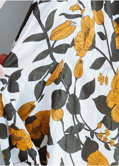 Women yellow cotton Robes prints A Line summer Dresses - SooLinen